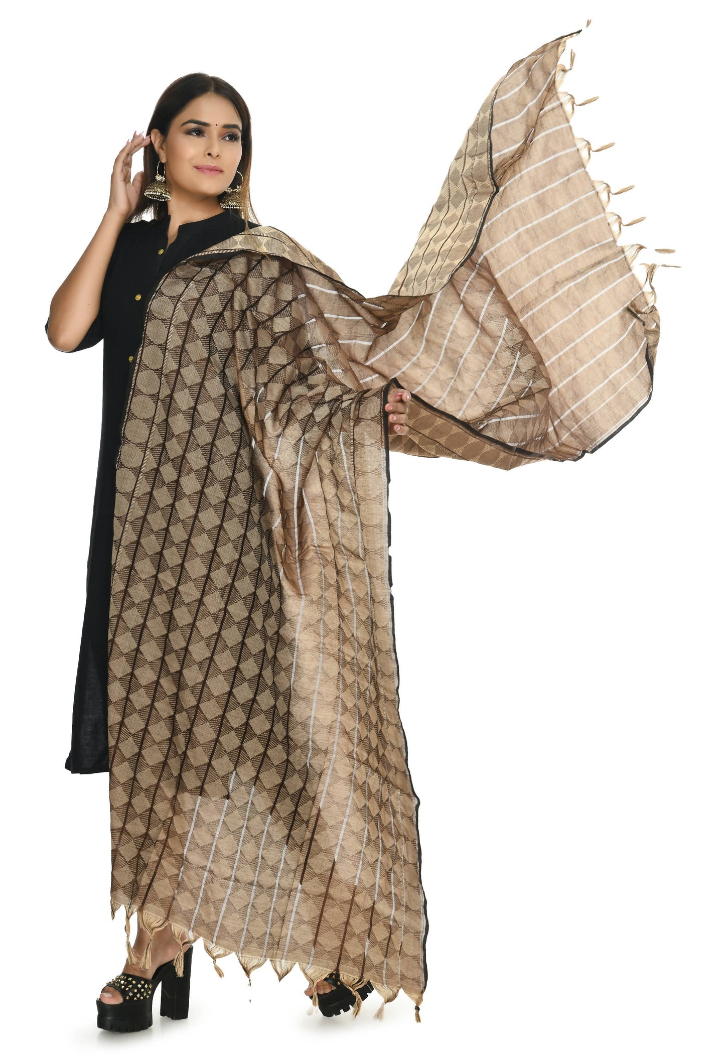 Mominos Fashion Moeza Handloom Cotton Coffee Color Dupatta
