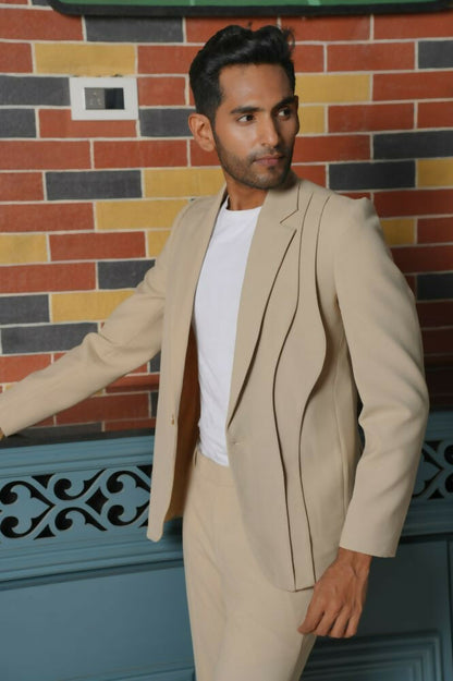 Saville Beige Curve Blazer Set – 4-Way Stretch Wedding & Party Suit For Men by Hilo Design