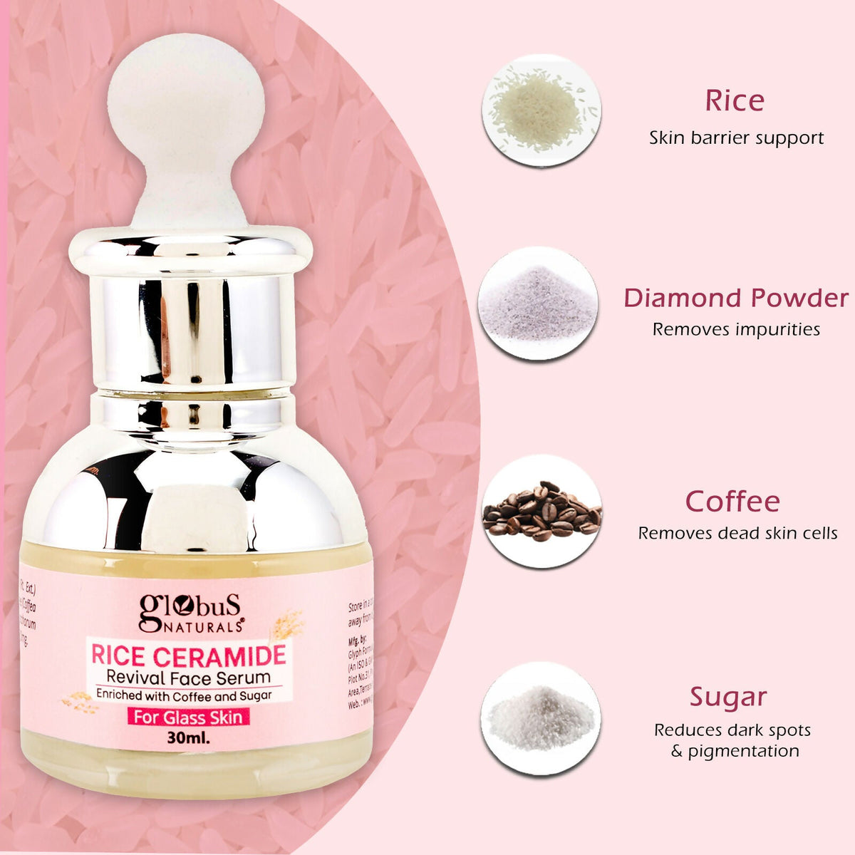 Globus Naturals Rice Ceramide Revival Face Serum, For Korean Glass Skin