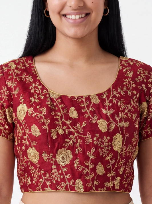 9102 embroidered raw silk blouse | readymade saree blouse