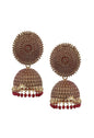 Mominos Fashion Joharkamal Gold-Polished Meenakari Jhumkas For Women & Girls (Maroon)