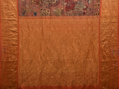 Rust Kalamkari Hand Painted Kanchipuram Silk Handloom Saree with Dashavatar Design - Global Threads