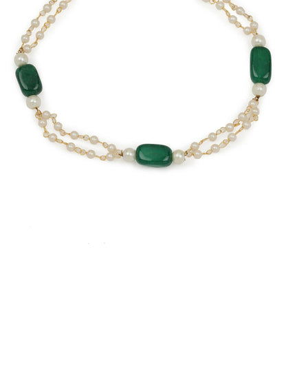Gold-Polished White Green Pearl Beaded Anklets - Ruby Raang