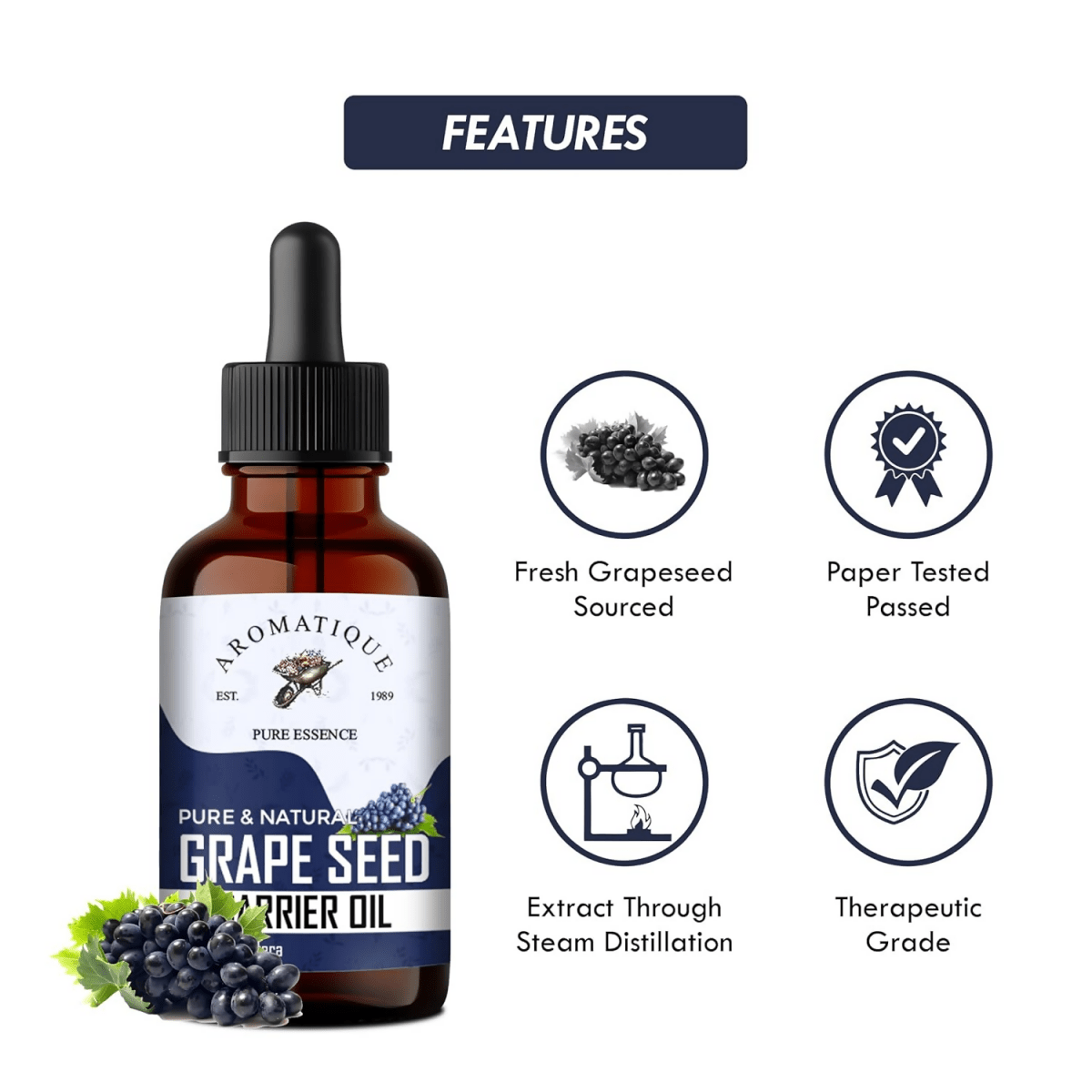 Aromatique Pure Grape Seed Oil For Hair & Skin