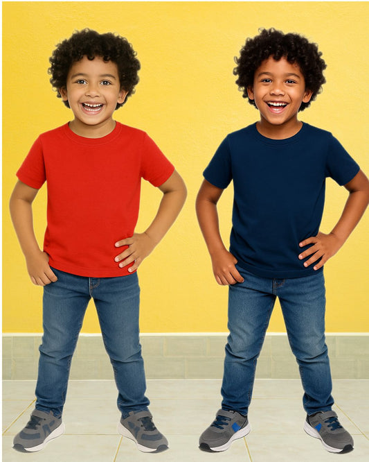 Chilins Kids Round Neck T-Shirt Half Sleeves 100% Cotton Plain Solid Color Tshirt