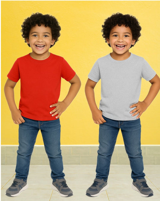 Chilins Kids Round Neck T-Shirt Half Sleeves 100% Cotton Plain Solid Color Tshirt