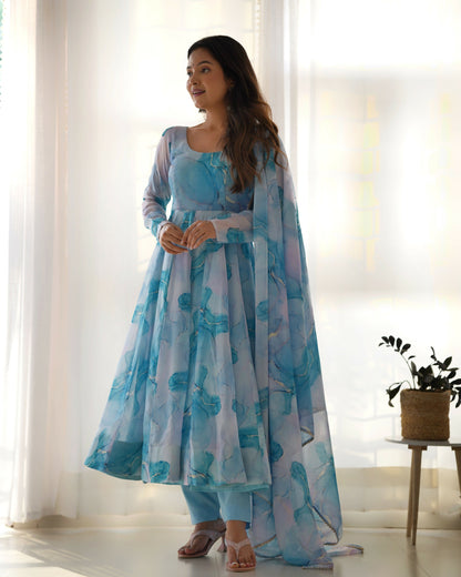 Joban Fashion Sky Kurta Set Organza Sequin Embroidery Work
