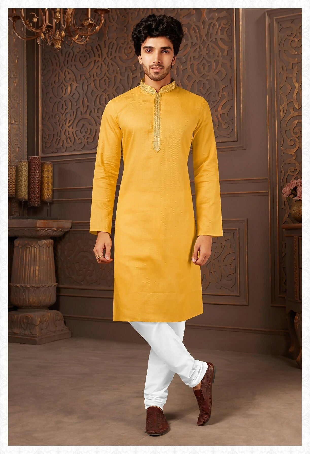 Joban Fashion Musturd Cotton Kurta Pyjama