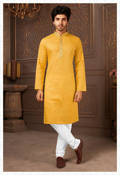 Joban Fashion Musturd Cotton Kurta Pyjama