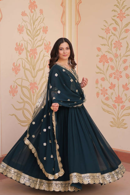 Teeya Creation Rama Color Faux Georgette Embroidery Work Wedding Wear Long Gown