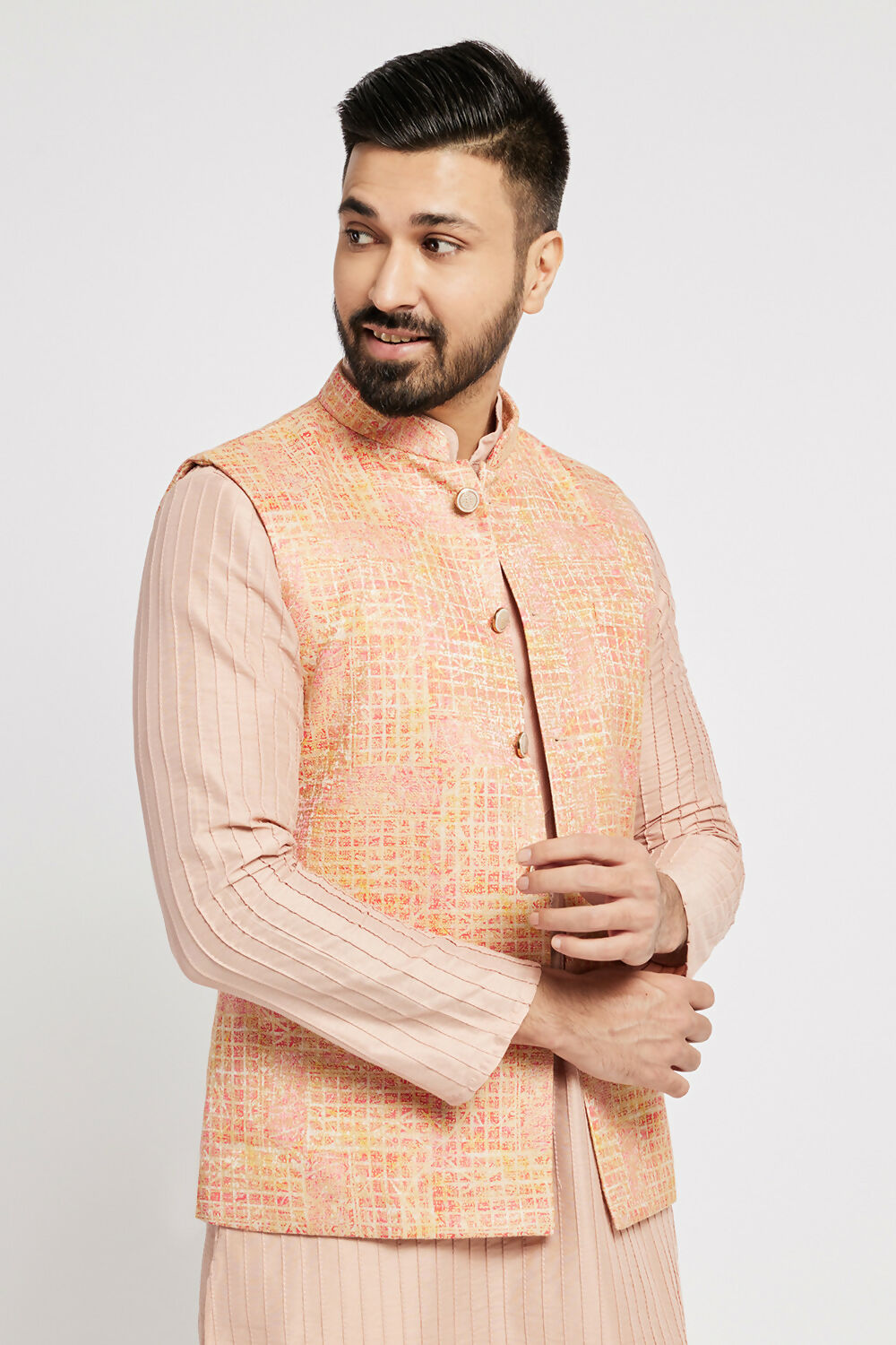 Ethnic India Pink Bundi Men's Jacket Abstract Blended