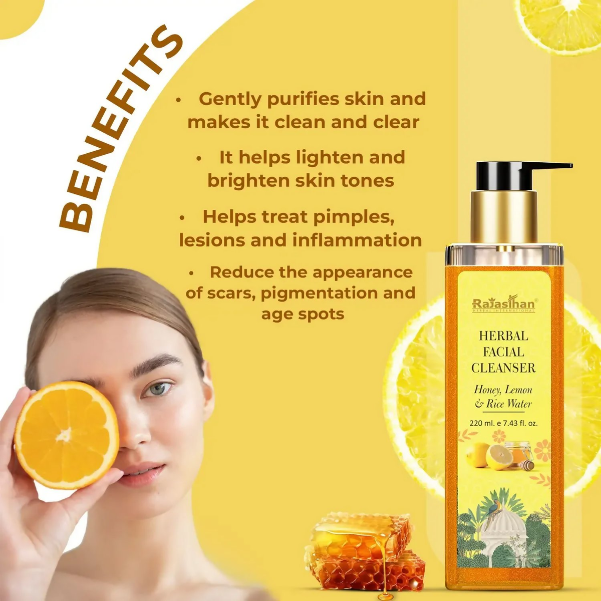 Rajasthan Herbals Herbal Facial Cleanser with Honey, Lemon & Rice Water