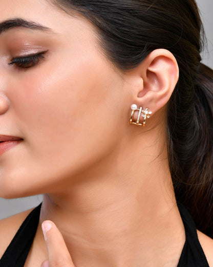 VOJ Gold-Polished Crystal Studded Stud Earrings