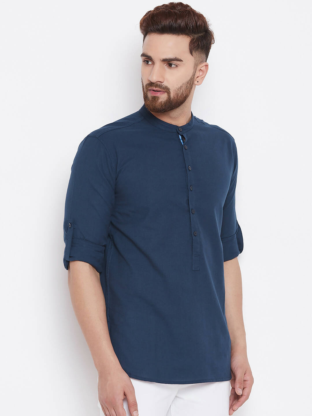Even Apparels Blue Color Men's Pure Cotton Kurta With Band Collar