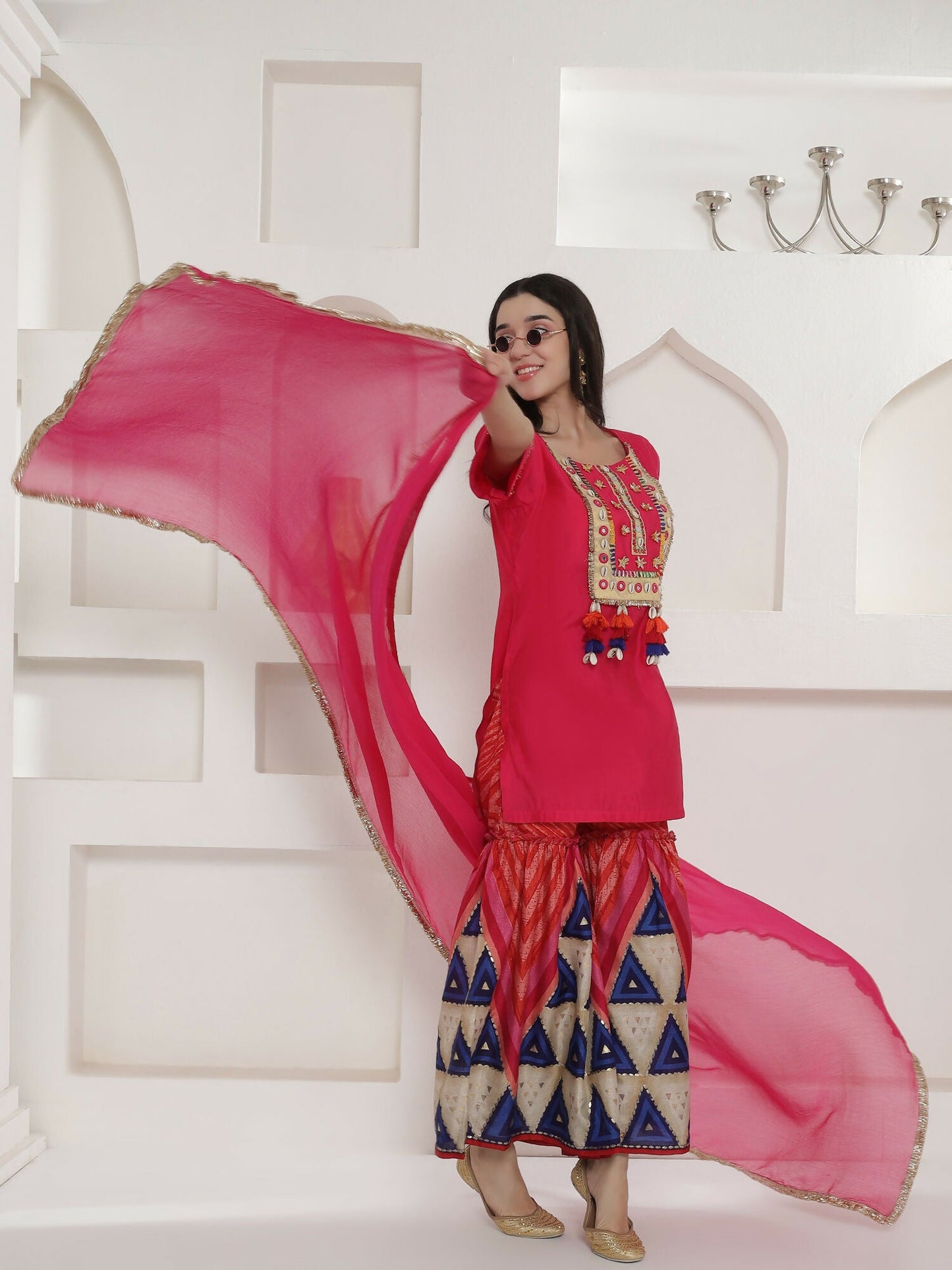 Joban Fashion Pink Kuslin Sharara Suit Set