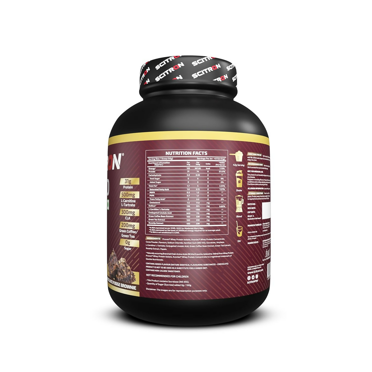 Scitron Ripped Whey Protein Powder Flavor Chocolate Fudge Brownie