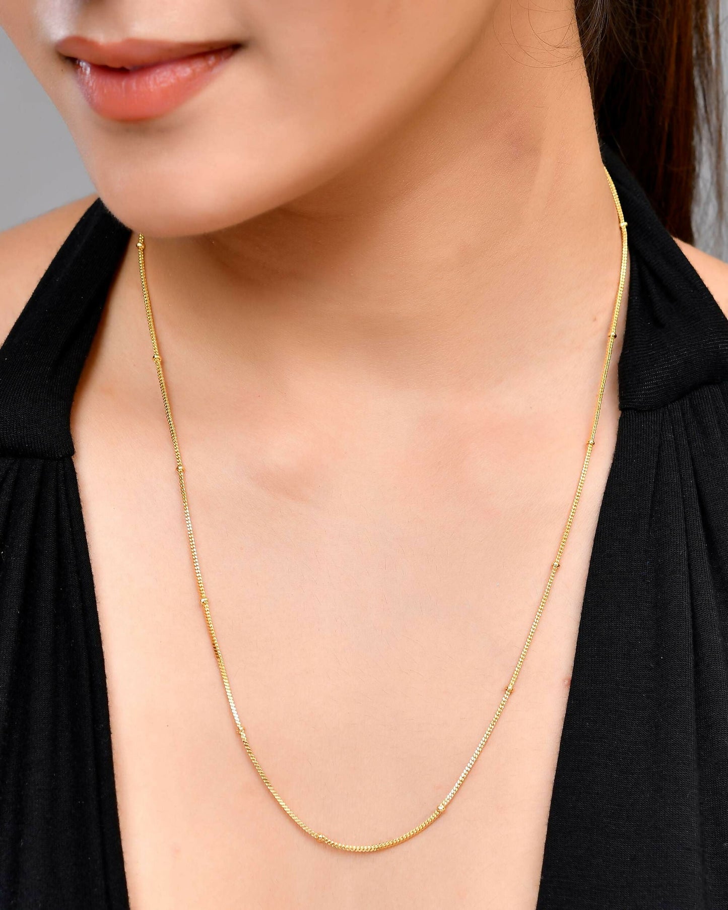 VOJ Gold-Polished Small Gold Beads Chain For Women