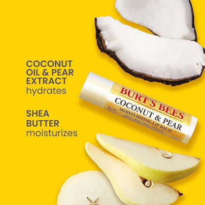 Burt's Bees Natural Moisturizing Lip Balms (Original Beeswax, Strawberry, Coconut & Pear, Vanilla Bean)