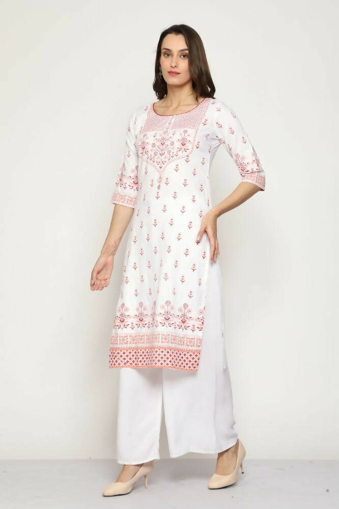 Maai Rayon Hand Printed Kurta Off-White