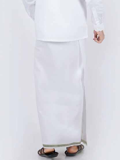 Ramraj Cotton Mens Cotton 3/ 4 " Silver Jari Dhoti - White