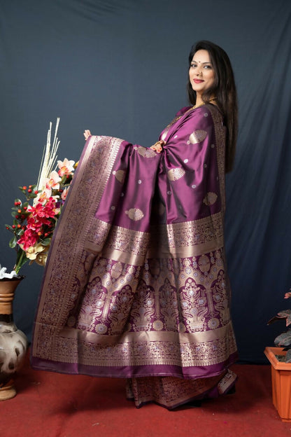 Jyoti Fashion Women's Wine Paithani Silk Zari Woven Saree with Blouse
