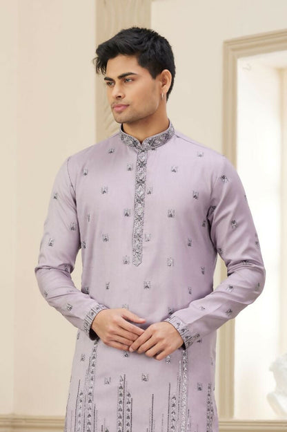 Raivat Ethnic Art Silk Thread Work Kurta Pajama In Purple Colour