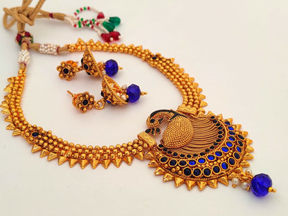 Blue Kemp Peacock Necklace Set