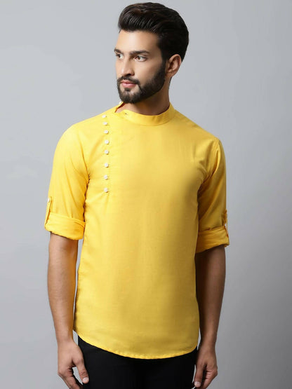 Even Apparels Yellow Color Pure Cotton Men's Kurta With Side Placket (MMS759)