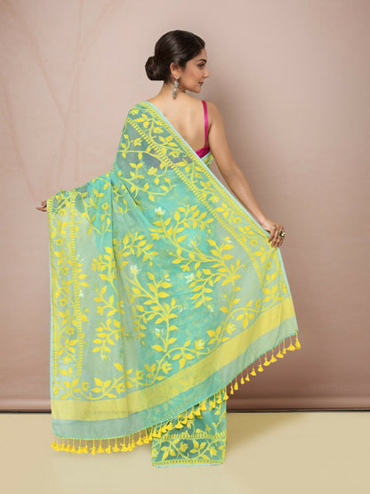 Joban Fashion Light Green Cotton Blend Jamdani Saree