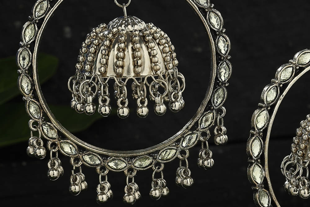 Mominos Fashion Johar Kamal Silver Earrings With Kundan Work Jhumkas