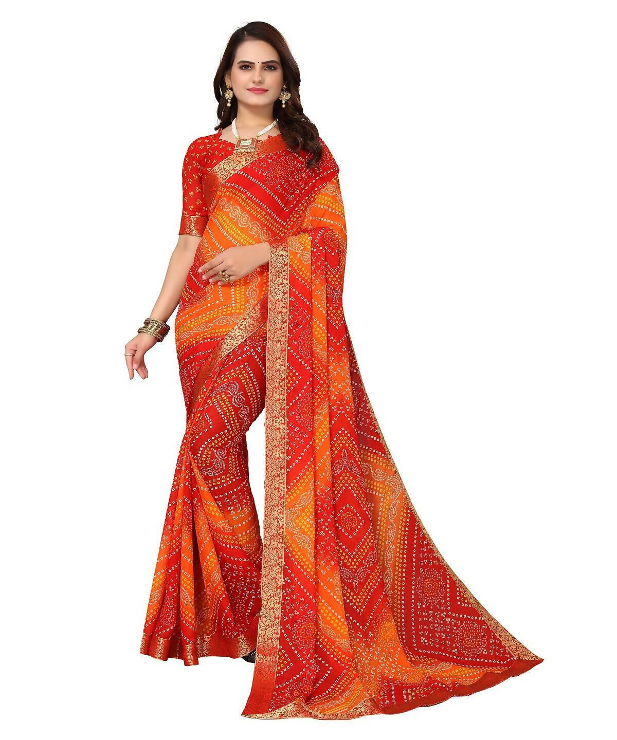 Vamika Red Georgette Printed With Lace Saree (VERA RED)