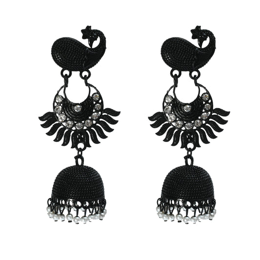 Mominos Fashion Johar Kamal Black Color Peacock Earrings Jhumka