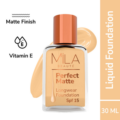 Mila Beaute Perfect Matte Longwear Foundation with SPF 15 & Oil Control Formula - Blush