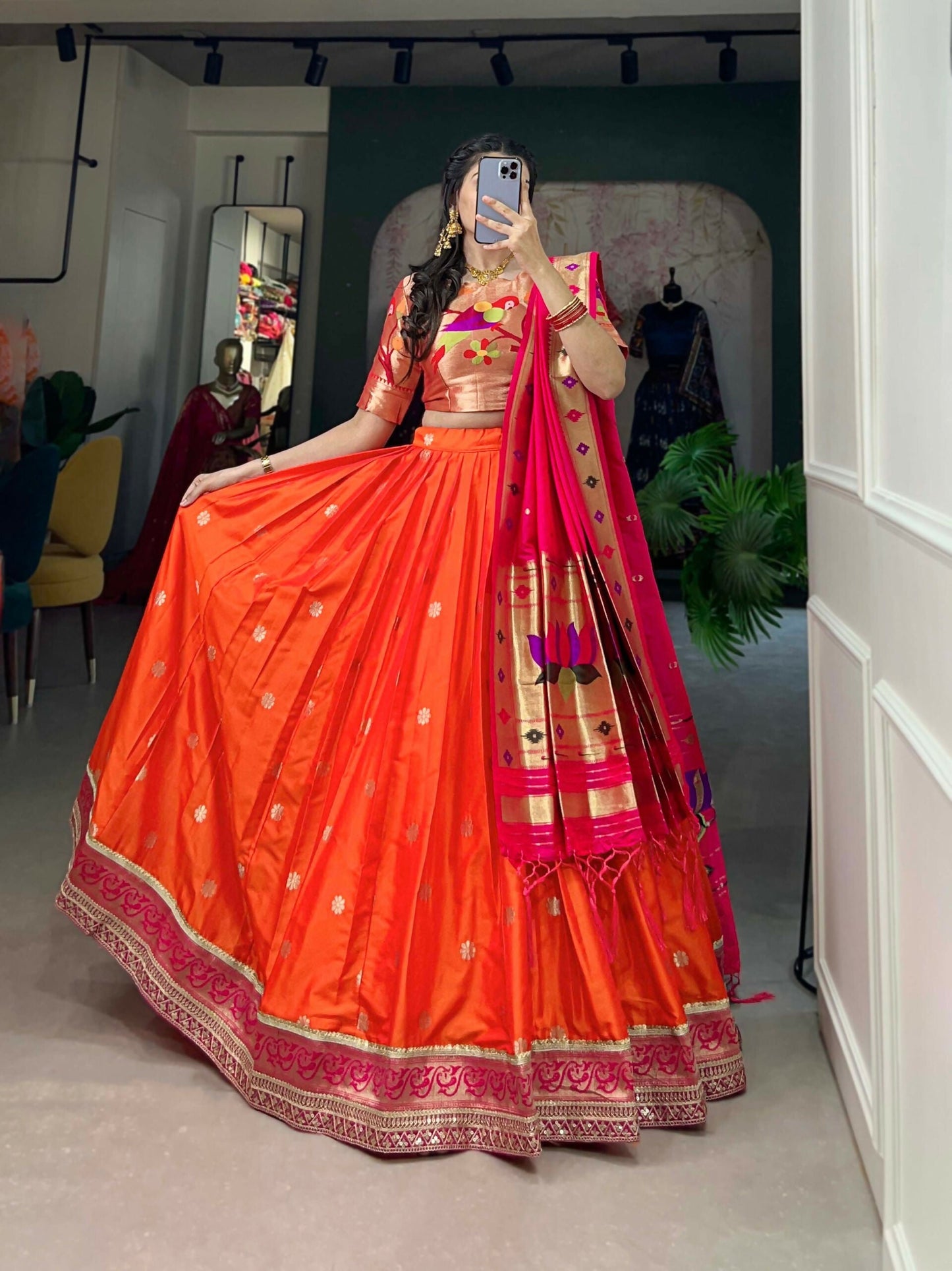Vastranavya Perfect Classic And Contemporary Fashion Paithani Lehenga Choli - Red