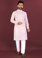 Prazu Fashion Baby Pink Soft Silk Unique Cross Pattern White Thread Embroidery With Silver Sequence Kurta