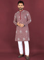 Prazu Fashion Maroon Soft Silk Unique Cross Pattern White Thread Embroidery With Silver Sequence Kurta