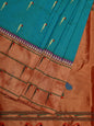 Sea Blue Paithani Silk Handloom Saree with Triple Muniya Border Design - Global Threads