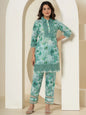 Yufta Sea Green Cotton Schiffli Co-Ord Set With Lace Detailing