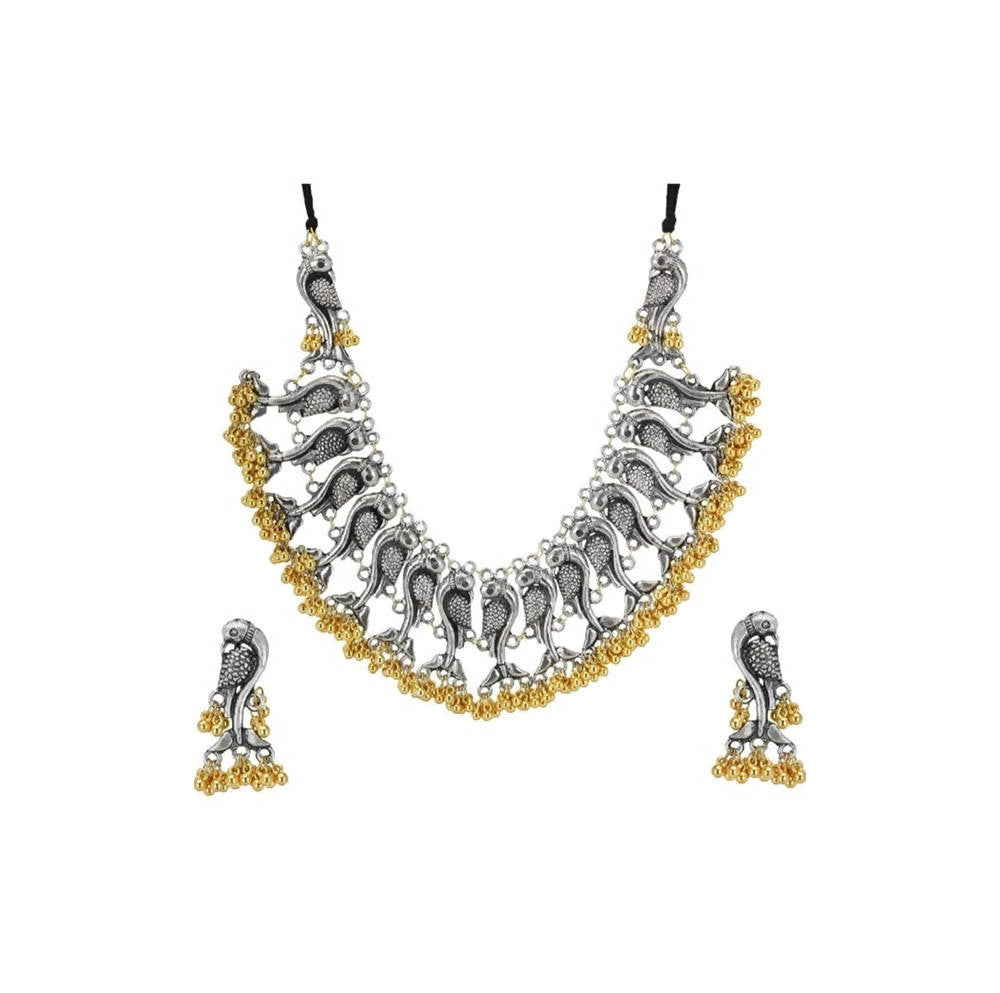 Mominos Fashion Parrot Design Choker Necklace Set With Golden Ghungoo