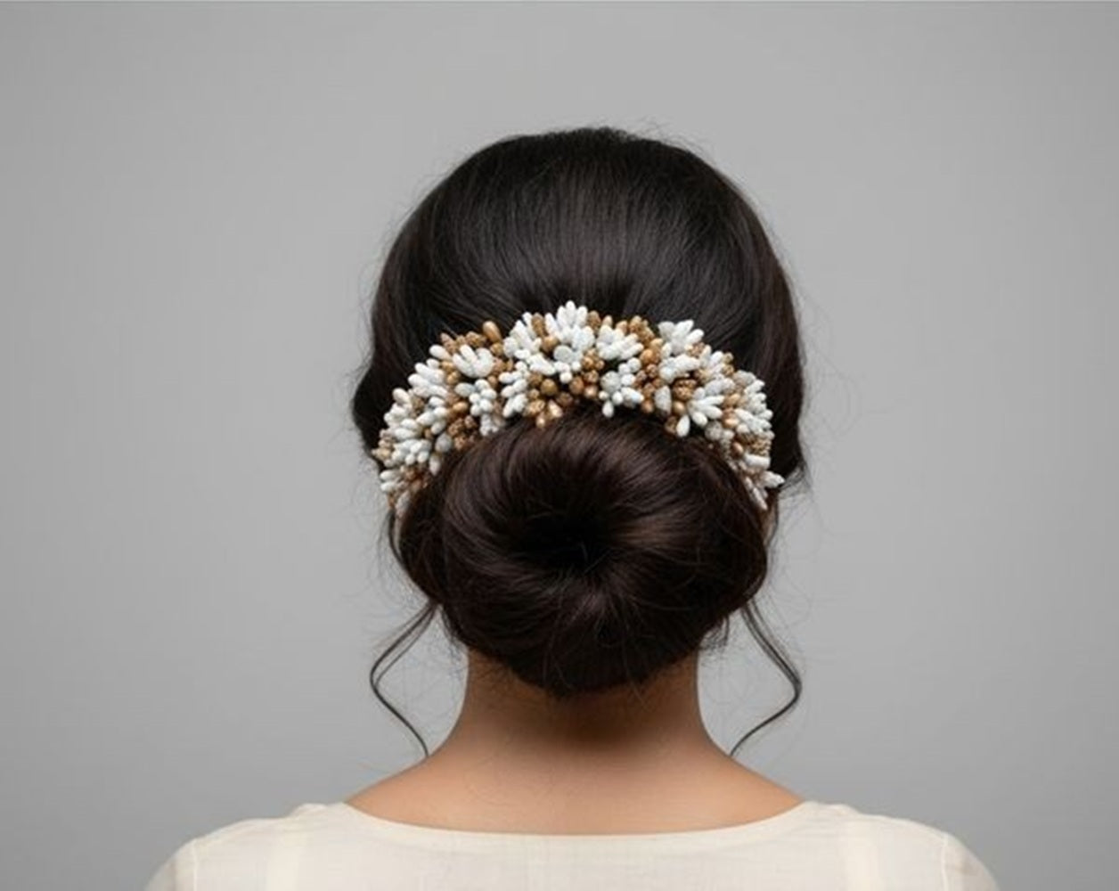 White & Gold Pollens Hair Gajra