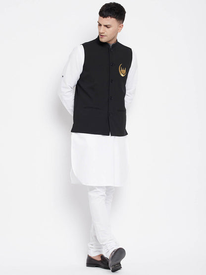 Even Apparels Black Pure Cotton Nehru Jacket With Eid Insignia NJ-PW668-CHA