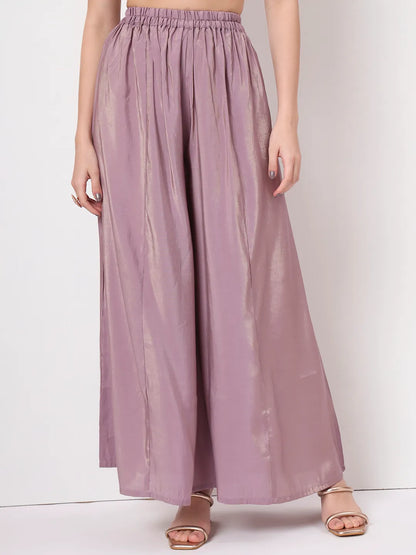 Yufta Silk Purple Anarkali Kurta Dupatta Palazzo Set