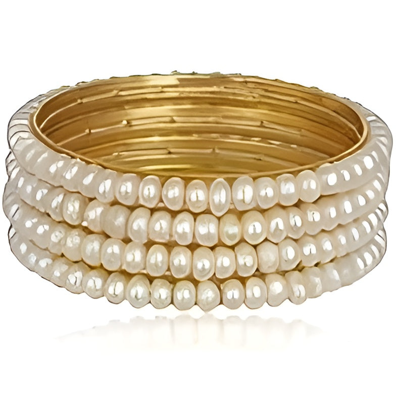 Gold-Polished Alloy Set Of 4 Pearl Bangles - The Pari