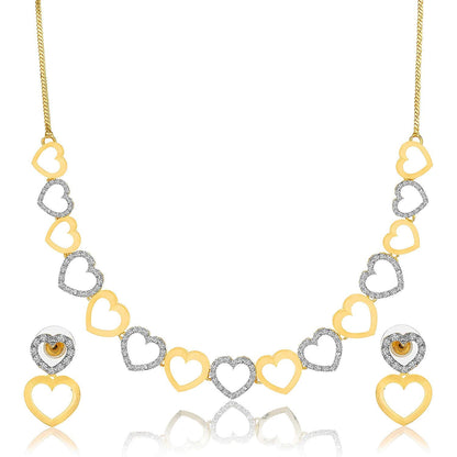 Gold-Polished Alloy Heart Shape Ad Choker Necklace Set - The Pari