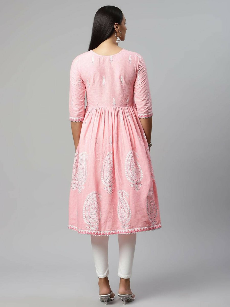 Ahalyaa Womens Pink Pure Cotton Printed Kurtas
