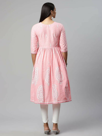 Ahalyaa Womens Pink Pure Cotton Printed Kurtas