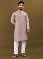 Prazu Fashion Blush Pink Matka Silk All Over Silver Jari With Embroidery Buti Designer Kurta For Men's