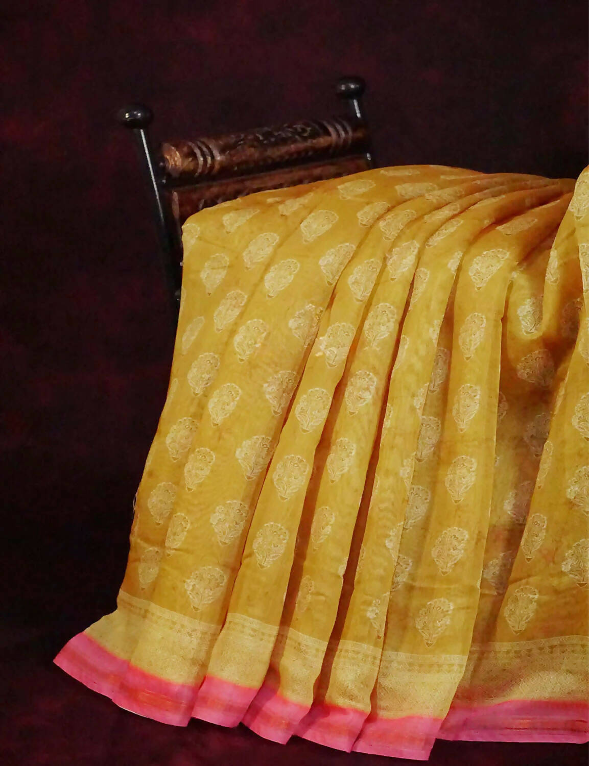 Dry Mehendi Colored Block Print Semi Chanderi Saree By Gayathri Reddy Designer Studio