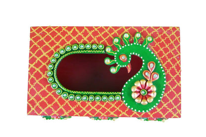 Kundan HandiKrafts Mdf Tissue Box - Red And Yellow