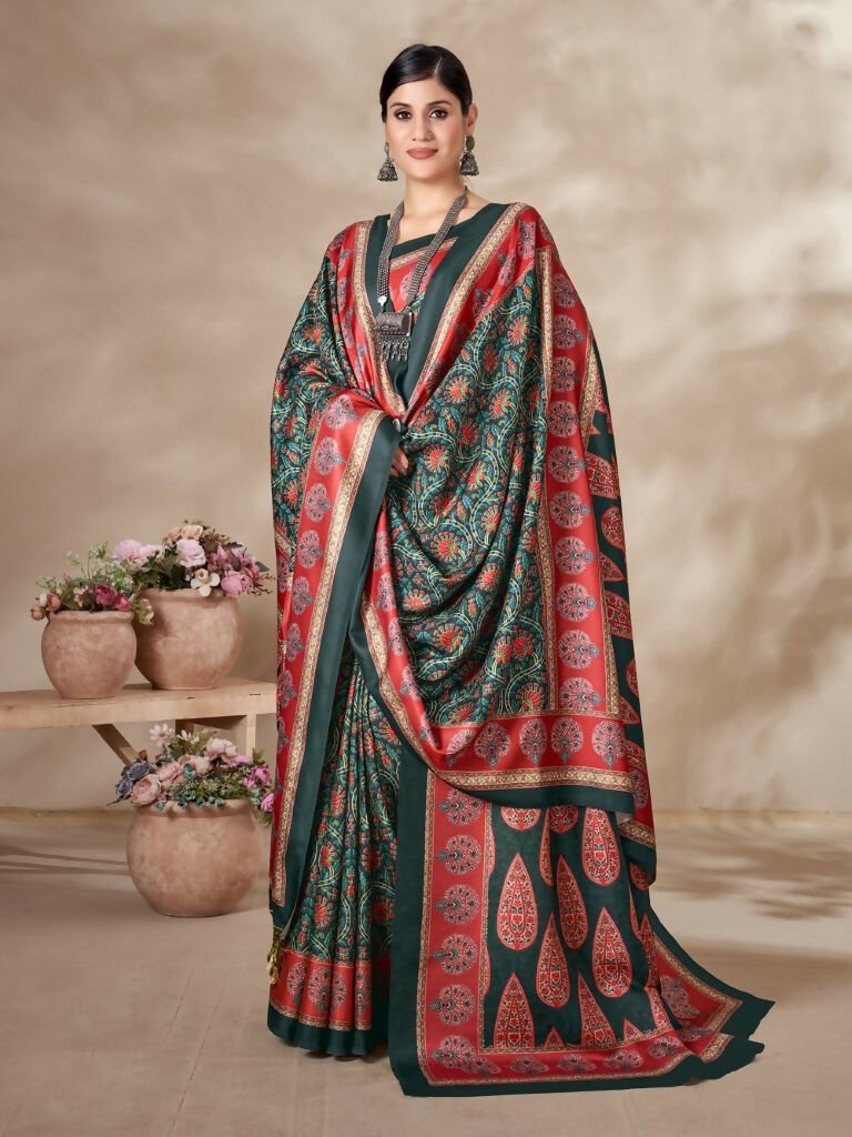 Aayaa Designer Winter Collection Printed Saree With Shawl - Multi Color